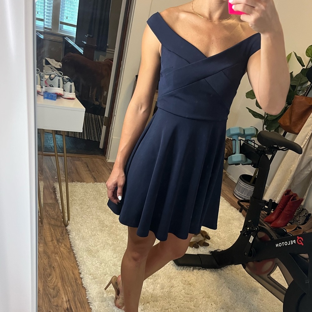 Windsor navy blue off the shoulder mini dress